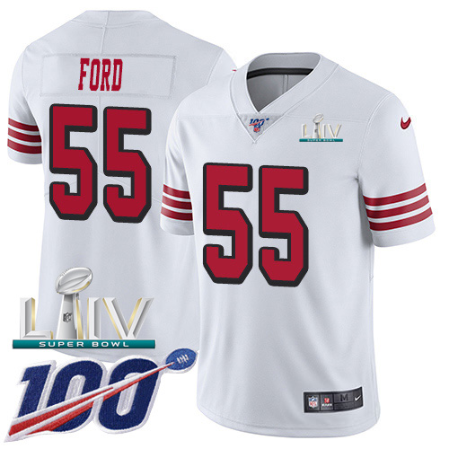 San Francisco 49ers Nike #55 Dee Ford White Super Bowl LIV 2020 Rush Youth Stitched NFL Limited 100th Season Jersey->youth nfl jersey->Youth Jersey